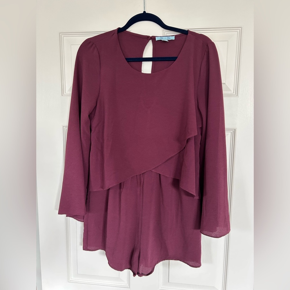 Burgundy Long Sleeve Romper NWOT